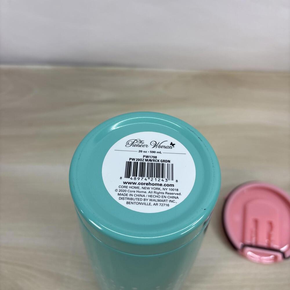 The Pioneer Woman Maverick Garden Tumbler Stainless Steel 20 oz Aqua Teal Pink - Picture 9 of 11